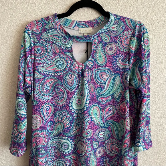 Simply Southern Blue Purple Paisley Ruffle Dress with Pockets - Picture 2 of 6